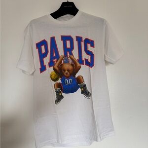 Chinatown Market White Paris Graphic Bear Dunking T-Shirt Knicks Colorway